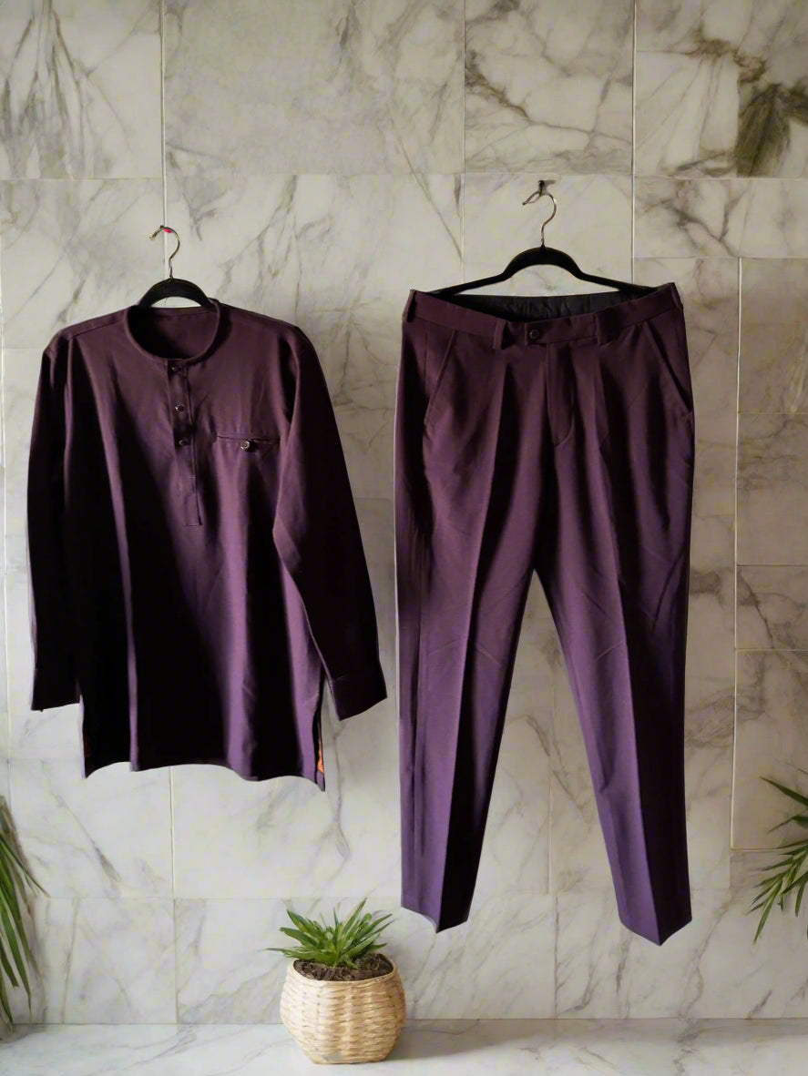 Men's Luxury Plum Kaftan with Minimalist Detailing