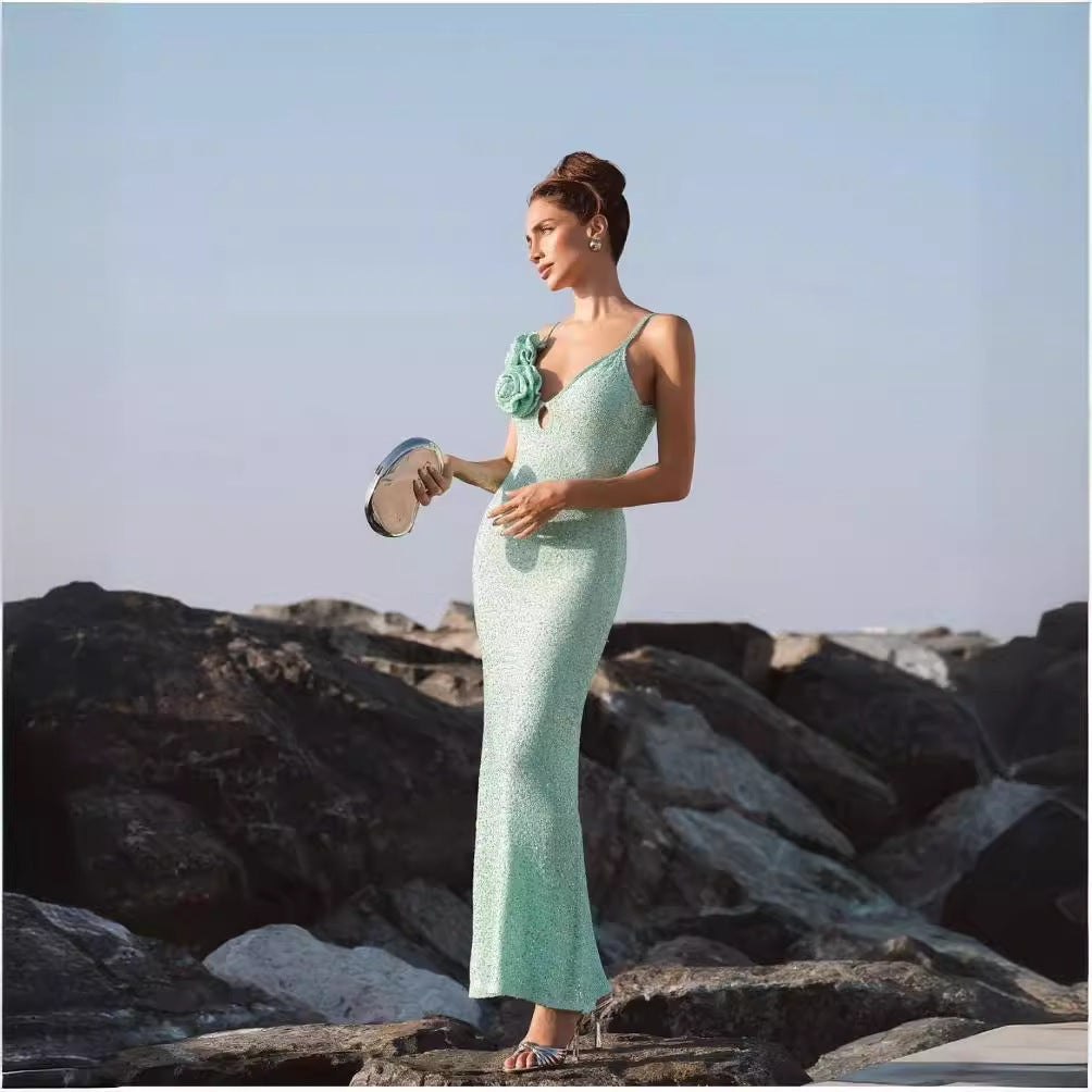 Summer Mint Green Sequin Sling Dress