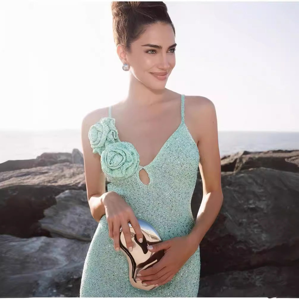 Summer Mint Green Sequin Sling Dress