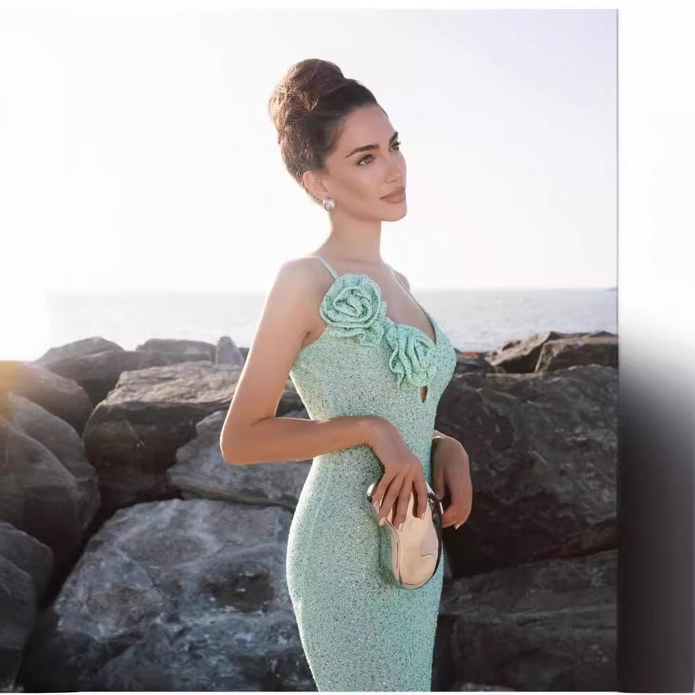 Summer Mint Green Sequin Sling Dress