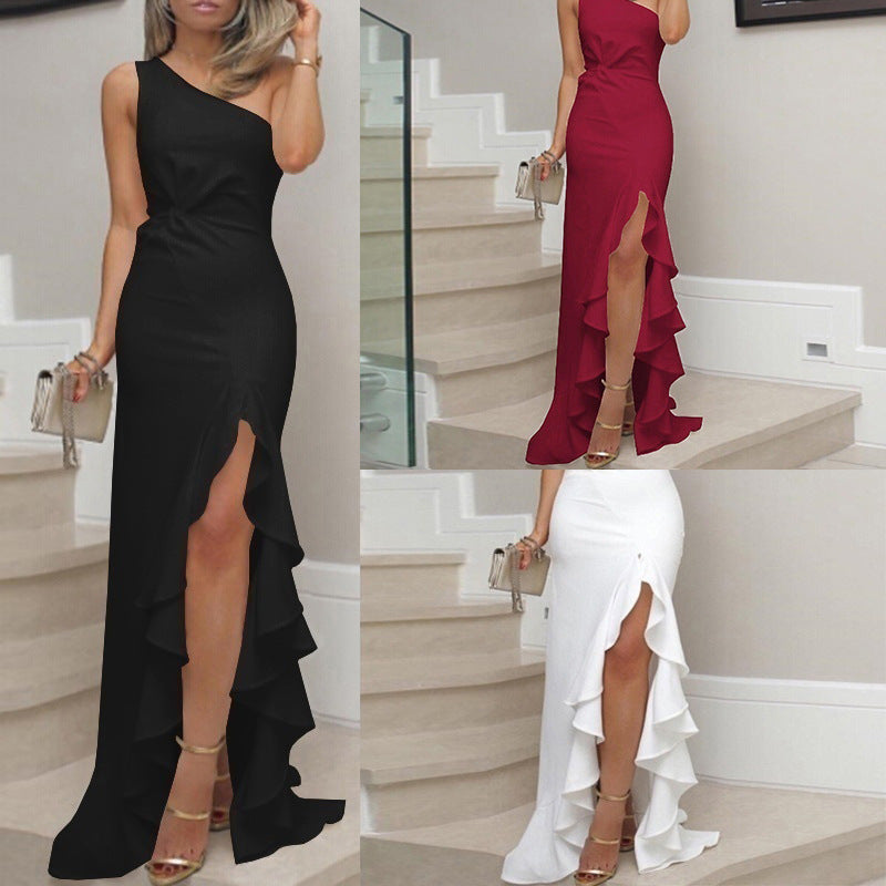 Slit Ruffled Large Evening Dress
