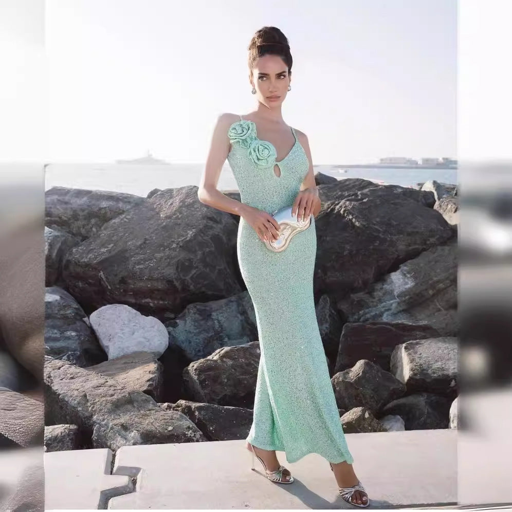 Summer Mint Green Sequin Sling Dress