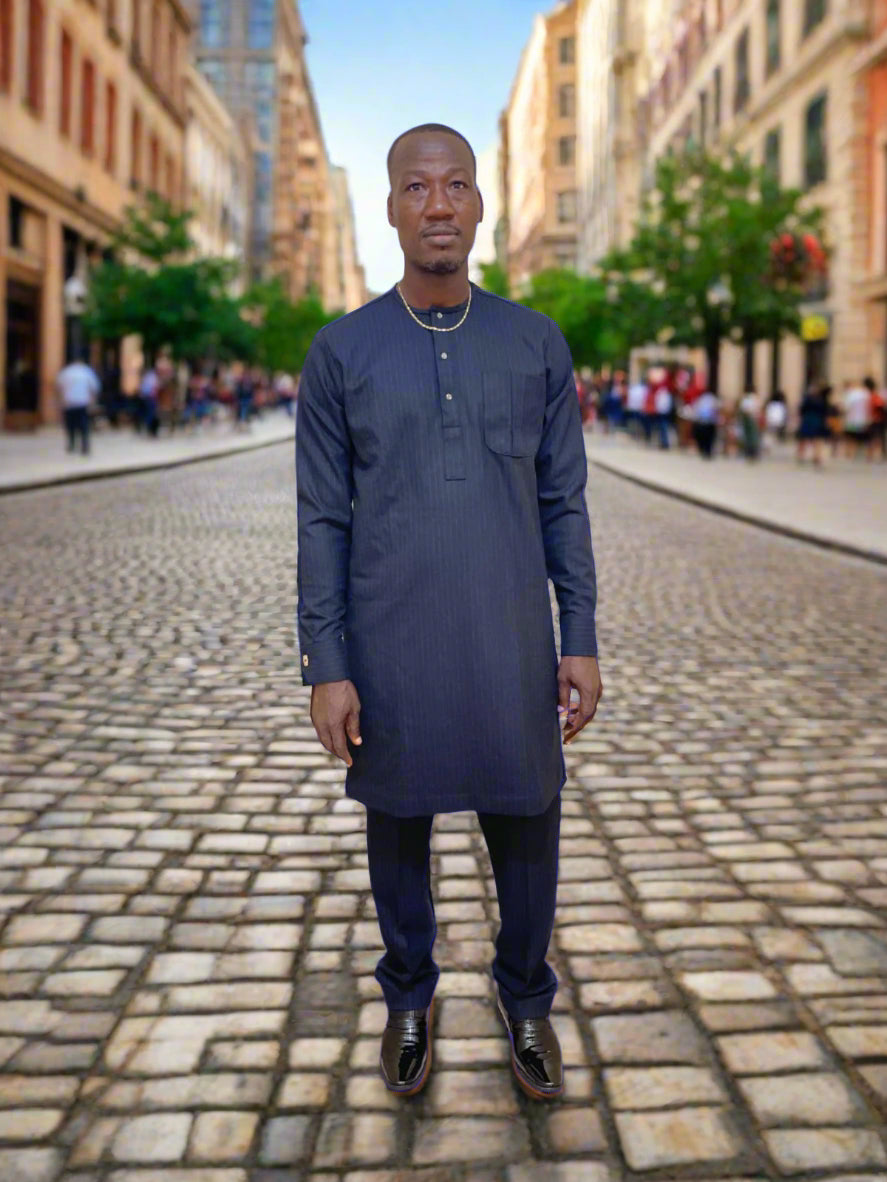 GD Elegance - Men's Premium Navy Blue Kaftan with Embellished Details