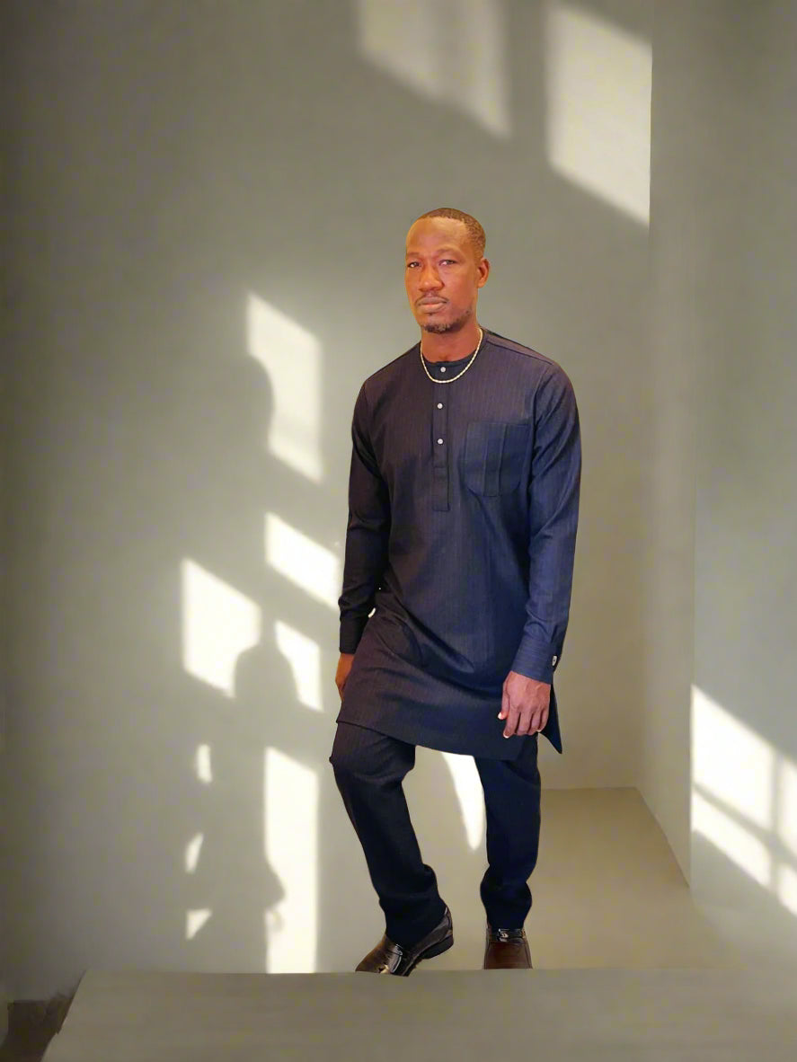 GD Elegance - Men's Premium Navy Blue Kaftan with Embellished Details