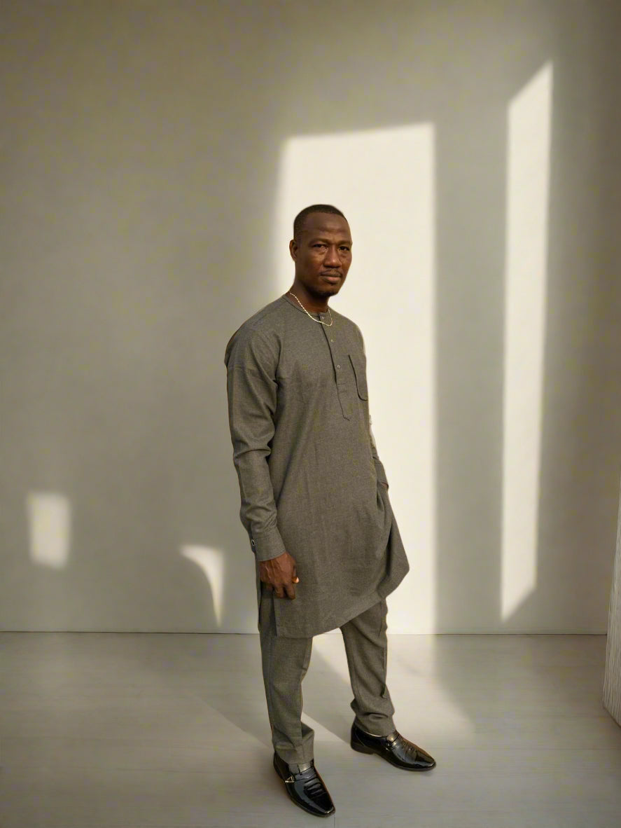Men's Premium Ash Grey Kaftan with Elegant Detailing