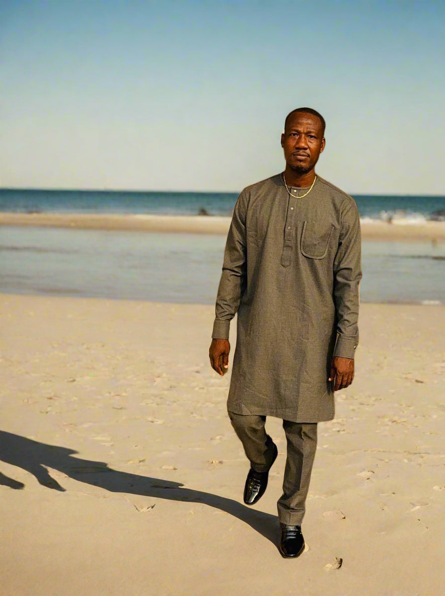 Men's Premium Ash Grey Kaftan with Elegant Detailing