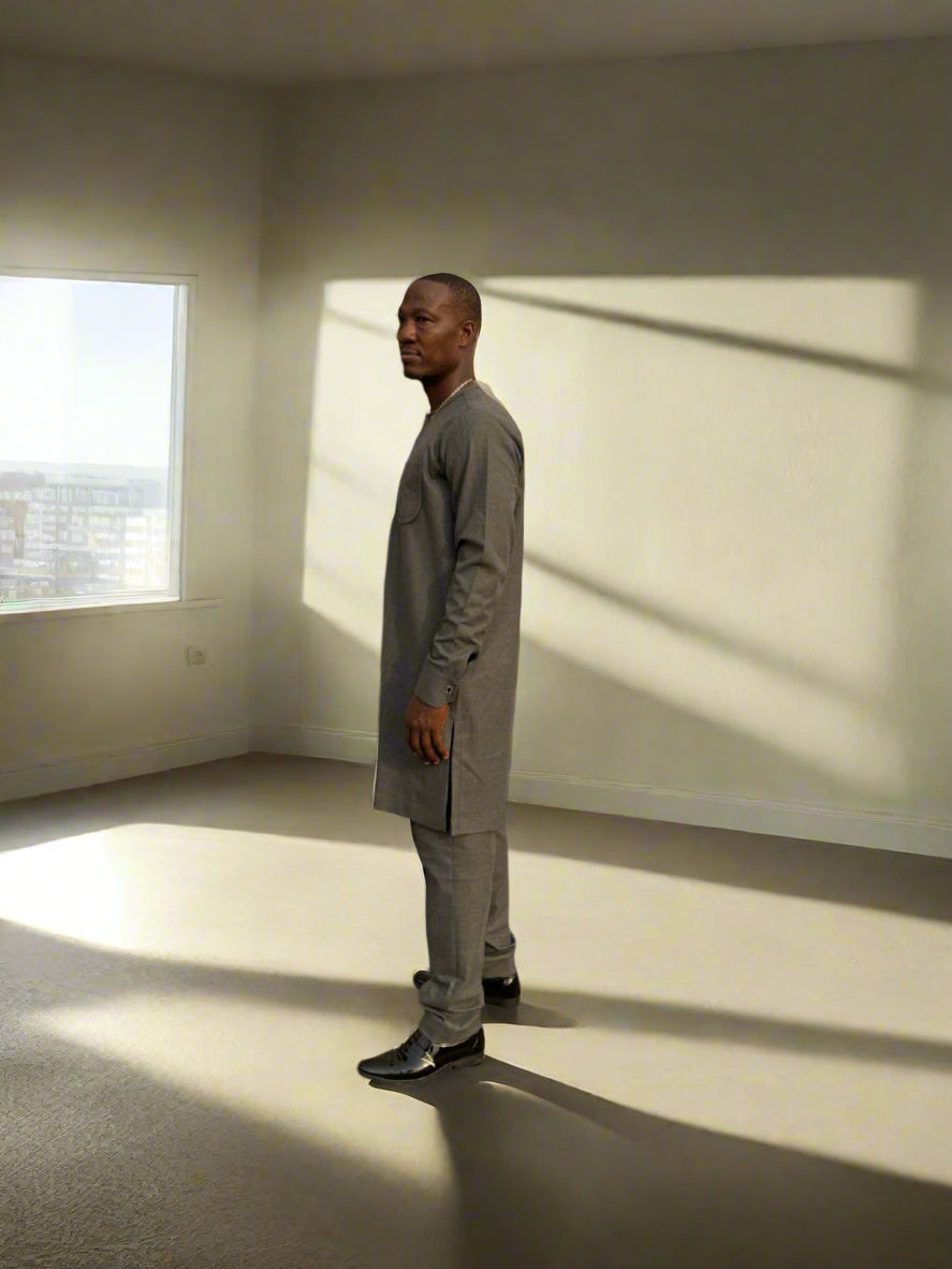 Men's Premium Ash Grey Kaftan with Elegant Detailing