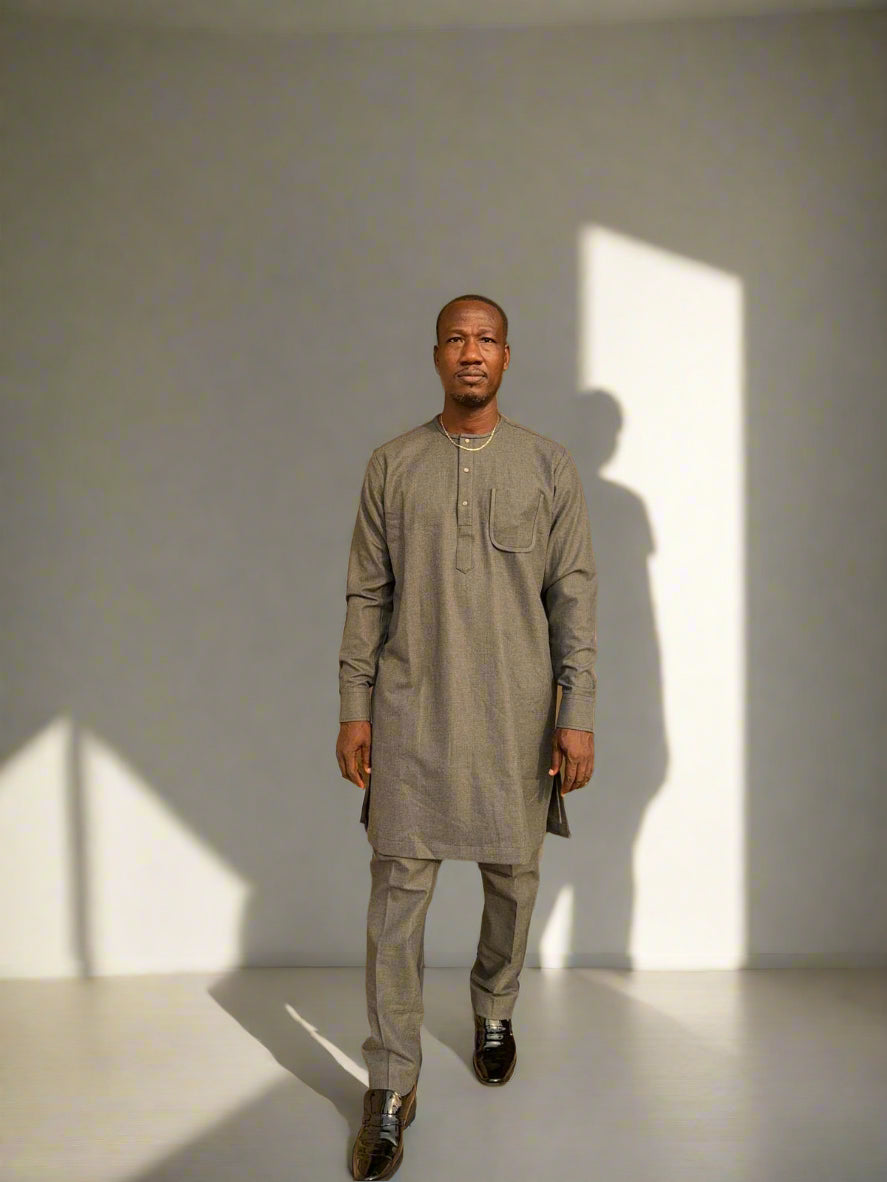 Men's Premium Ash Grey Kaftan with Elegant Detailing