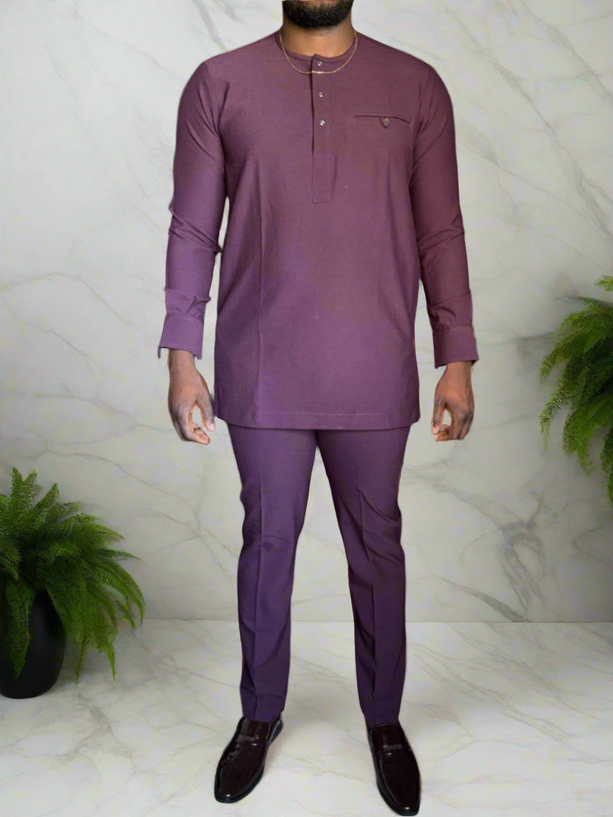 Men's Luxury Plum Kaftan with Minimalist Detailing