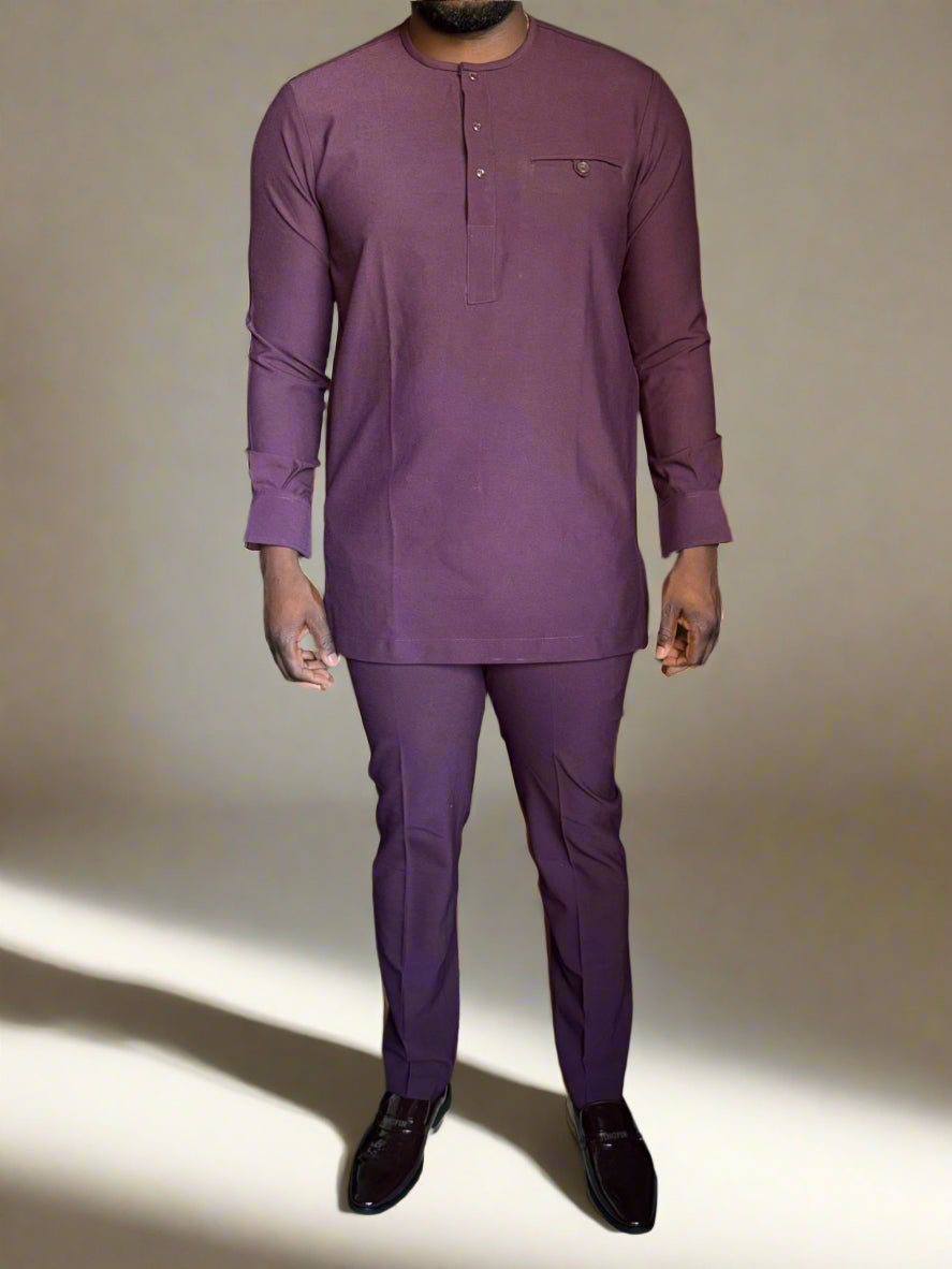 Men's Luxury Plum Kaftan with Minimalist Detailing