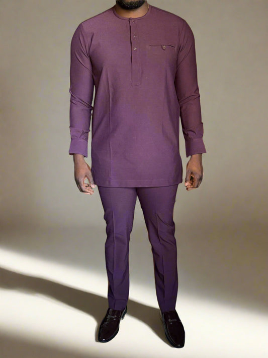 Men's Luxury Plum Kaftan with Minimalist Detailing