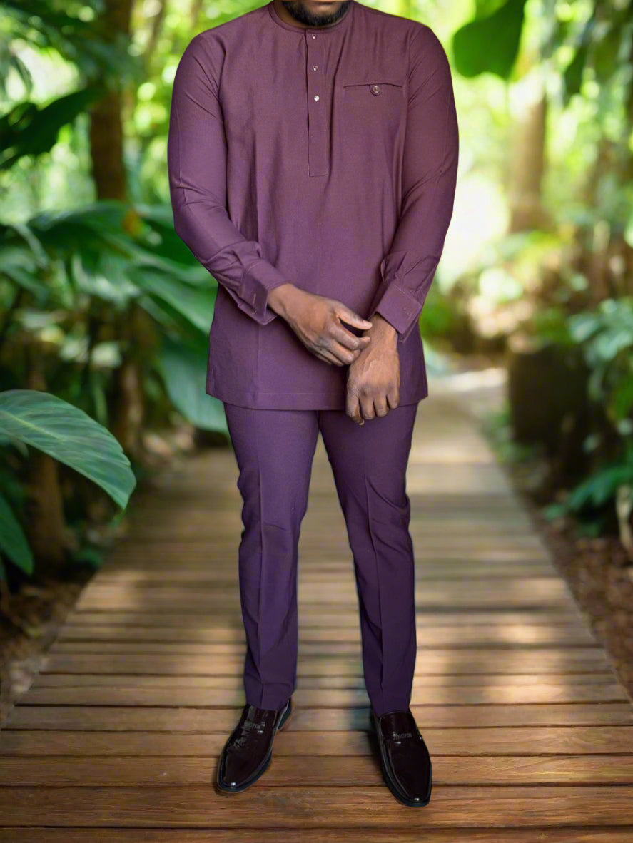 Men's Luxury Plum Kaftan with Minimalist Detailing