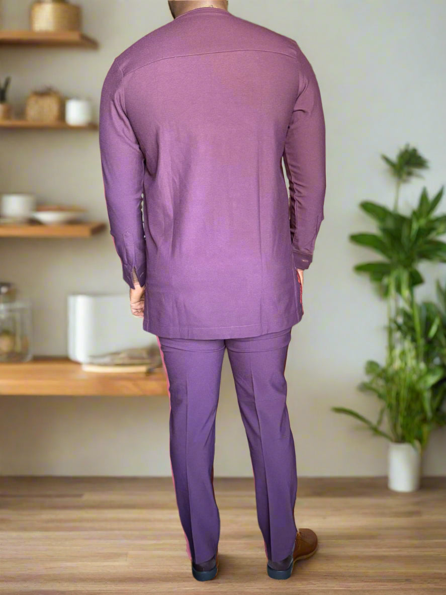 Men's Luxury Plum Kaftan with Minimalist Detailing