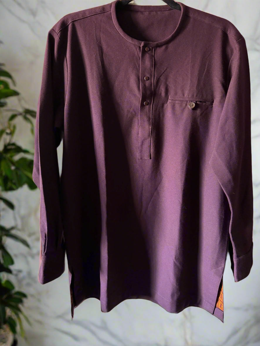Men's Luxury Plum Kaftan with Minimalist Detailing