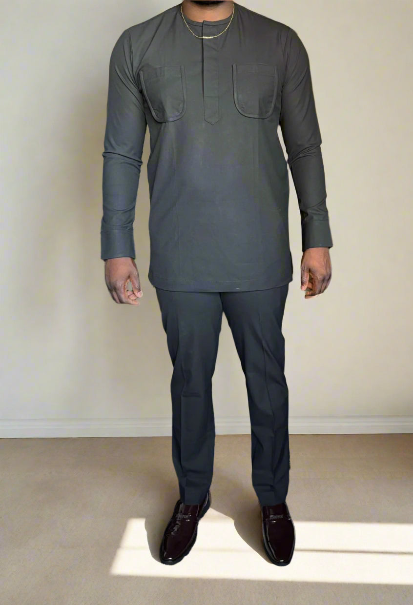 Men's Classic Black Kaftan with Dual Chest Pockets