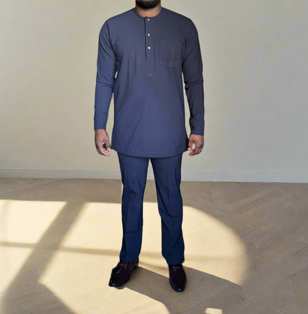 Navy Blue Classic Kaftan with Chest Pocket