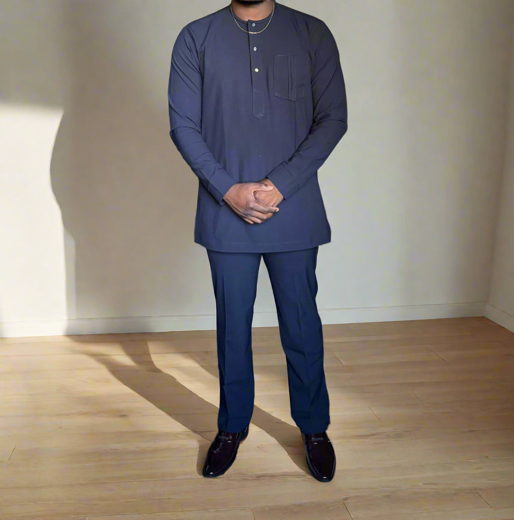 Navy Blue Classic Kaftan with Chest Pocket