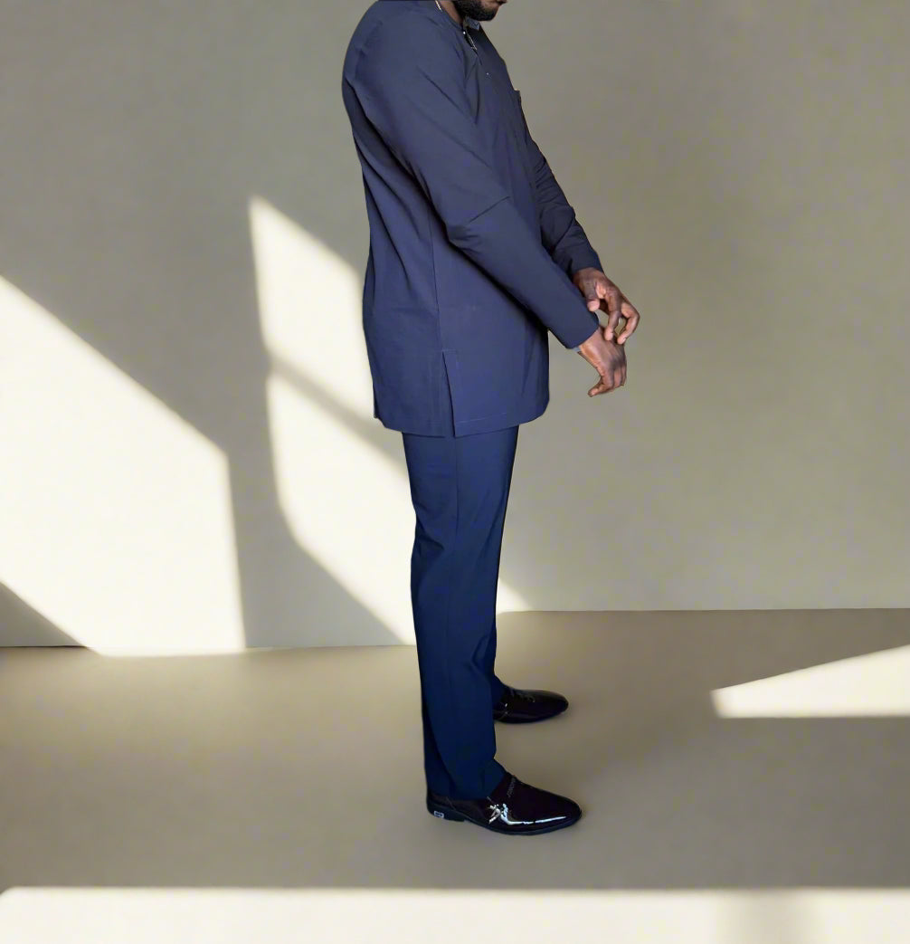 Navy Blue Classic Kaftan with Chest Pocket