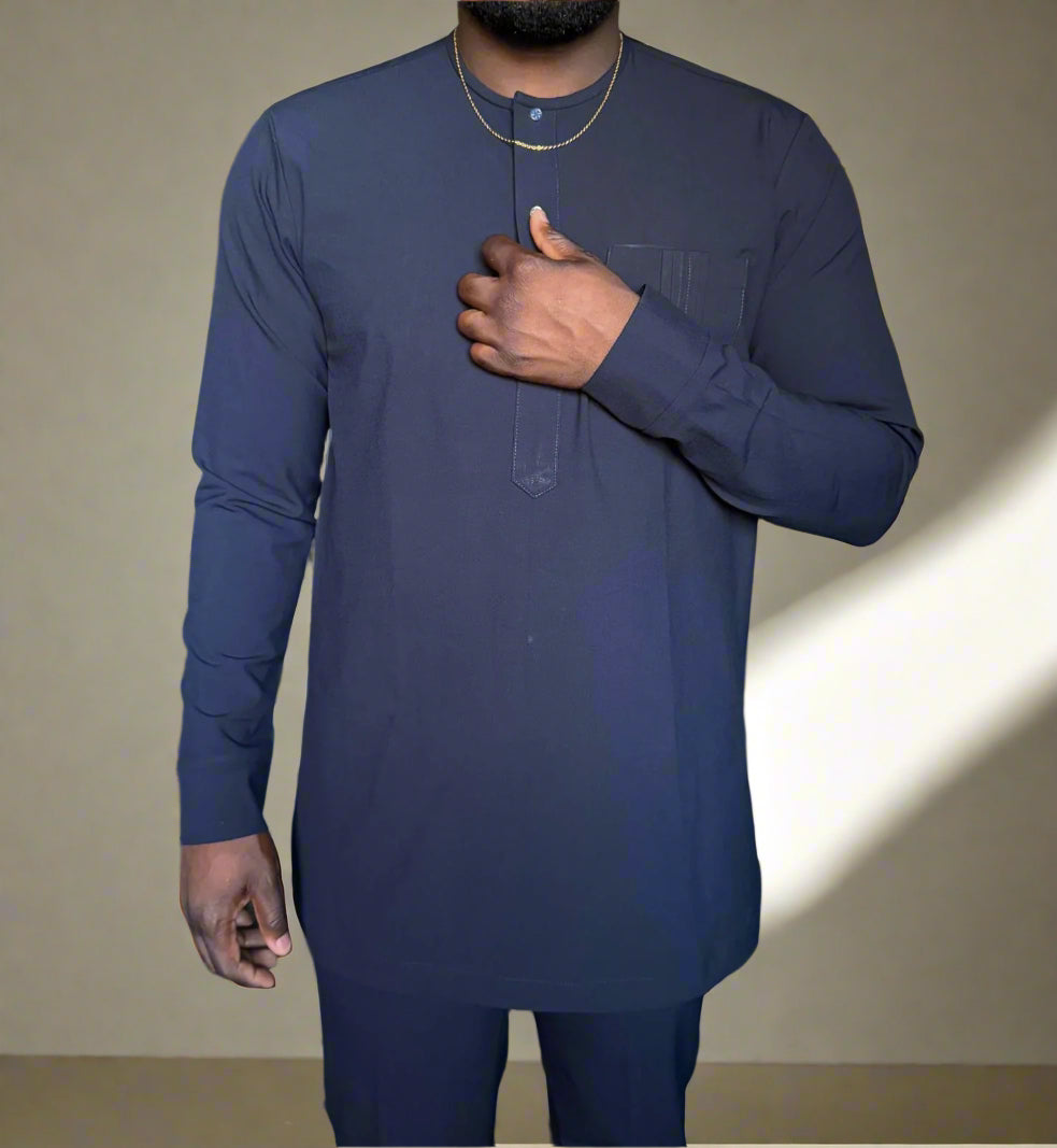 Navy Blue Classic Kaftan with Chest Pocket