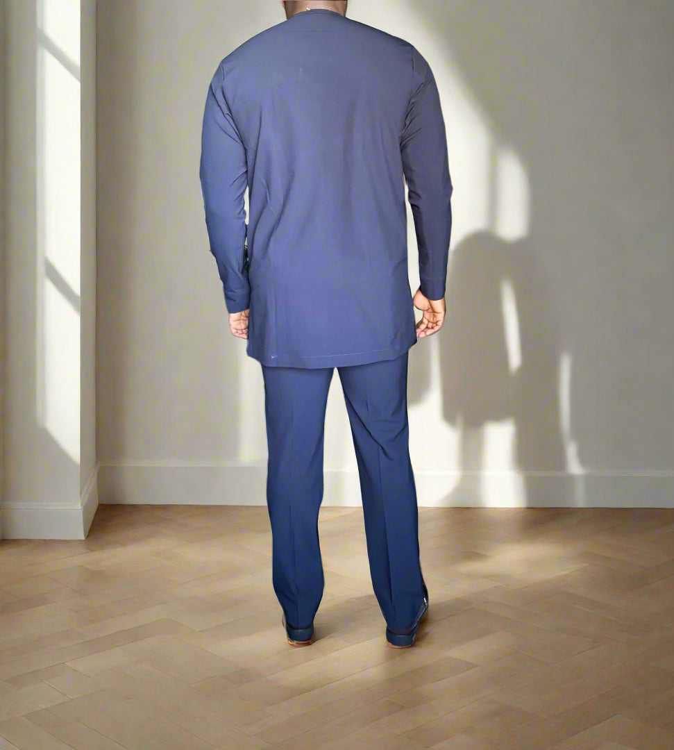 Navy Blue Classic Kaftan with Chest Pocket