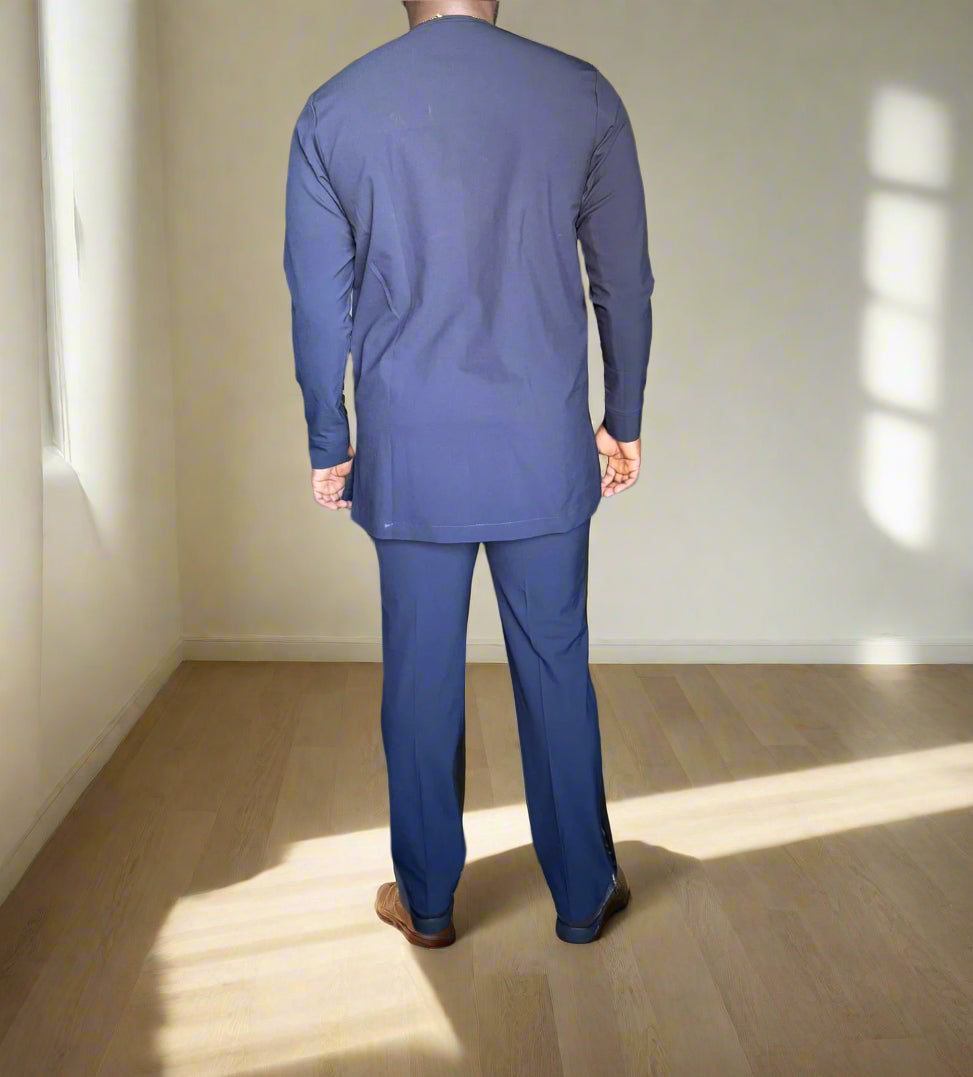 Navy Blue Classic Kaftan with Chest Pocket