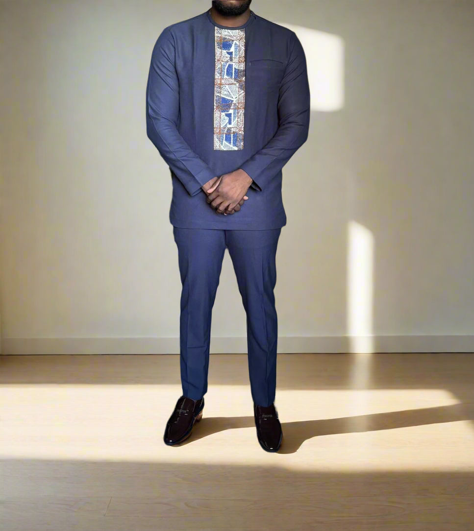 GD Elegance - Royal Blue Embroidered Kaftan Set