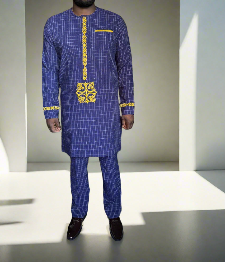 GD Elegance - Royal Grid Embroidered Kaftan Set