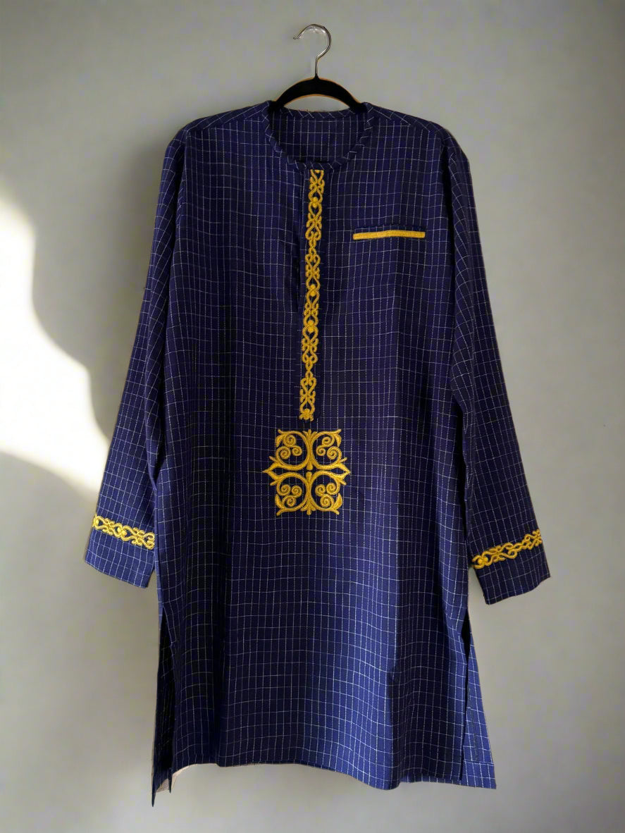 GD Elegance - Royal Grid Embroidered Kaftan Set
