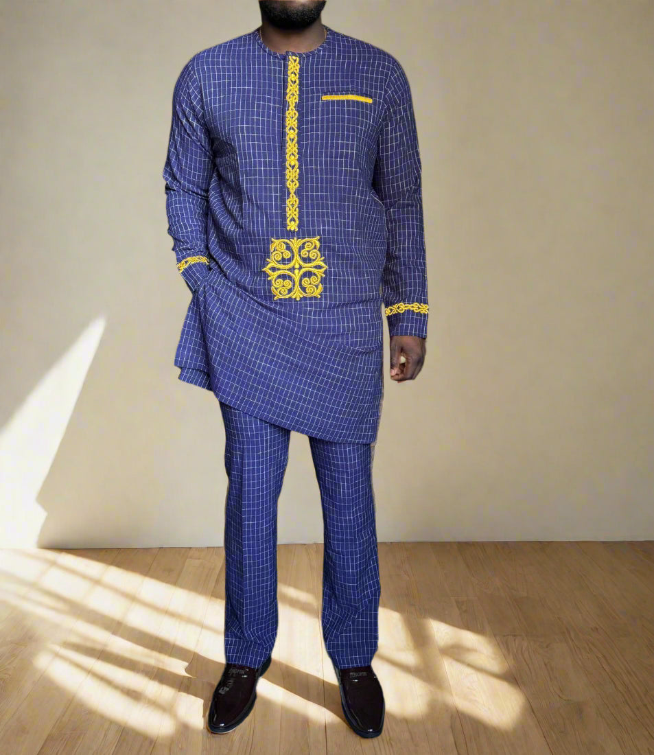 GD Elegance - Royal Grid Embroidered Kaftan Set