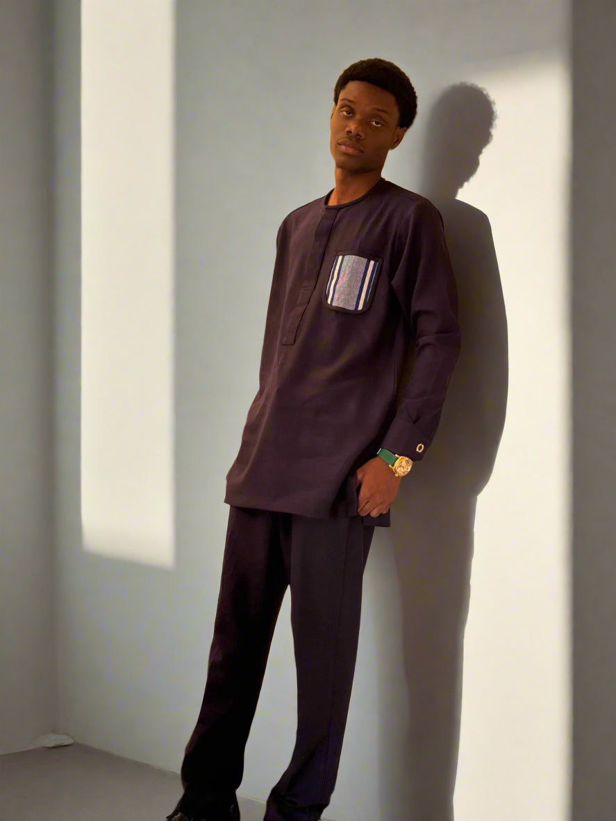 GD Elegance - Men's long sleeve Premium Navy Blue Kaftan with Embellished Details