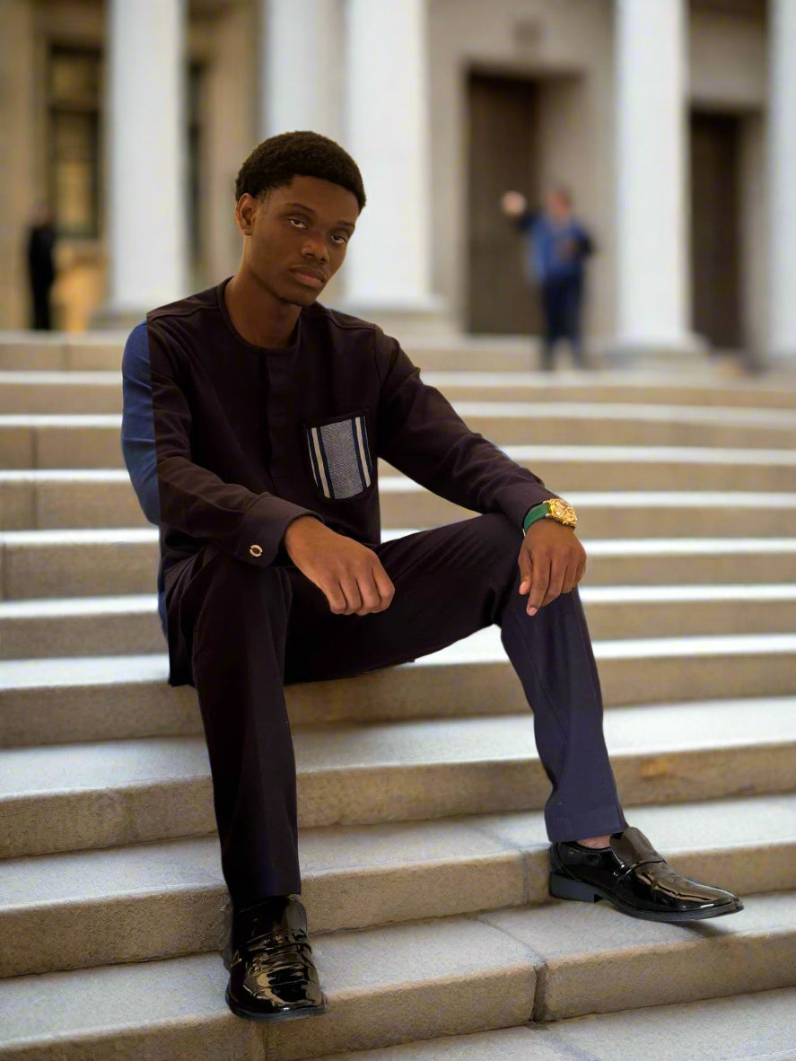 GD Elegance - Men's long sleeve Premium Navy Blue Kaftan with Embellished Details