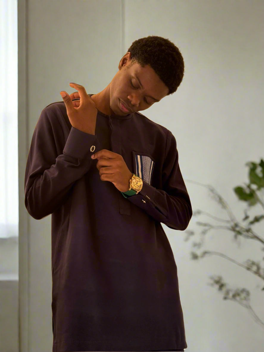 GD Elegance - Men's long sleeve Premium Navy Blue Kaftan with Embellished Details