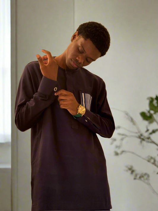 GD Elegance - Men's long sleeve Premium Navy Blue Kaftan with Embellished Details